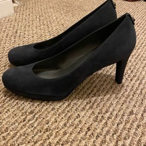 Stuart Weitzman Blue Suede Ponder Platform Pump, Made in Spain